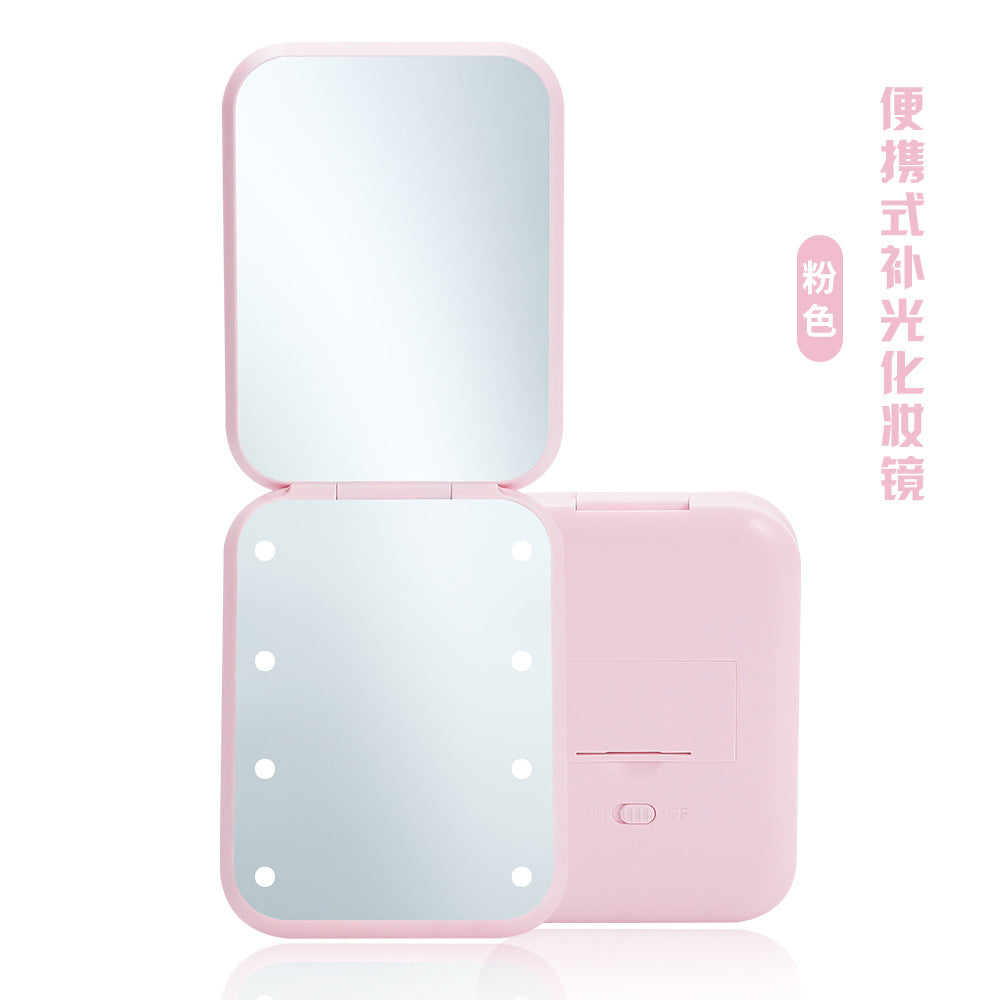 Handheld LED makeup mirror Ultra-thin mirror Toggle switch 8 LED lamp beads 2 times magnification makeup folding mirror - image 5