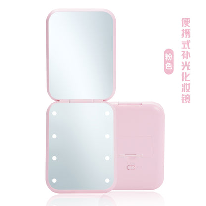 Handheld LED makeup mirror Ultra-thin mirror Toggle switch 8 LED lamp beads 2 times magnification makeup folding mirror - image 5