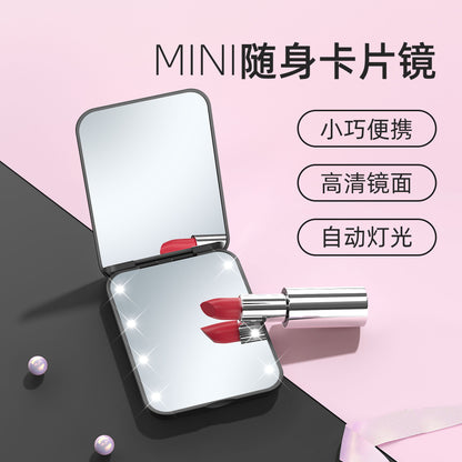 Factory led makeup mirror 2X touch folding portable handheld light memory gift makeup mirror with lamp charging - image 3