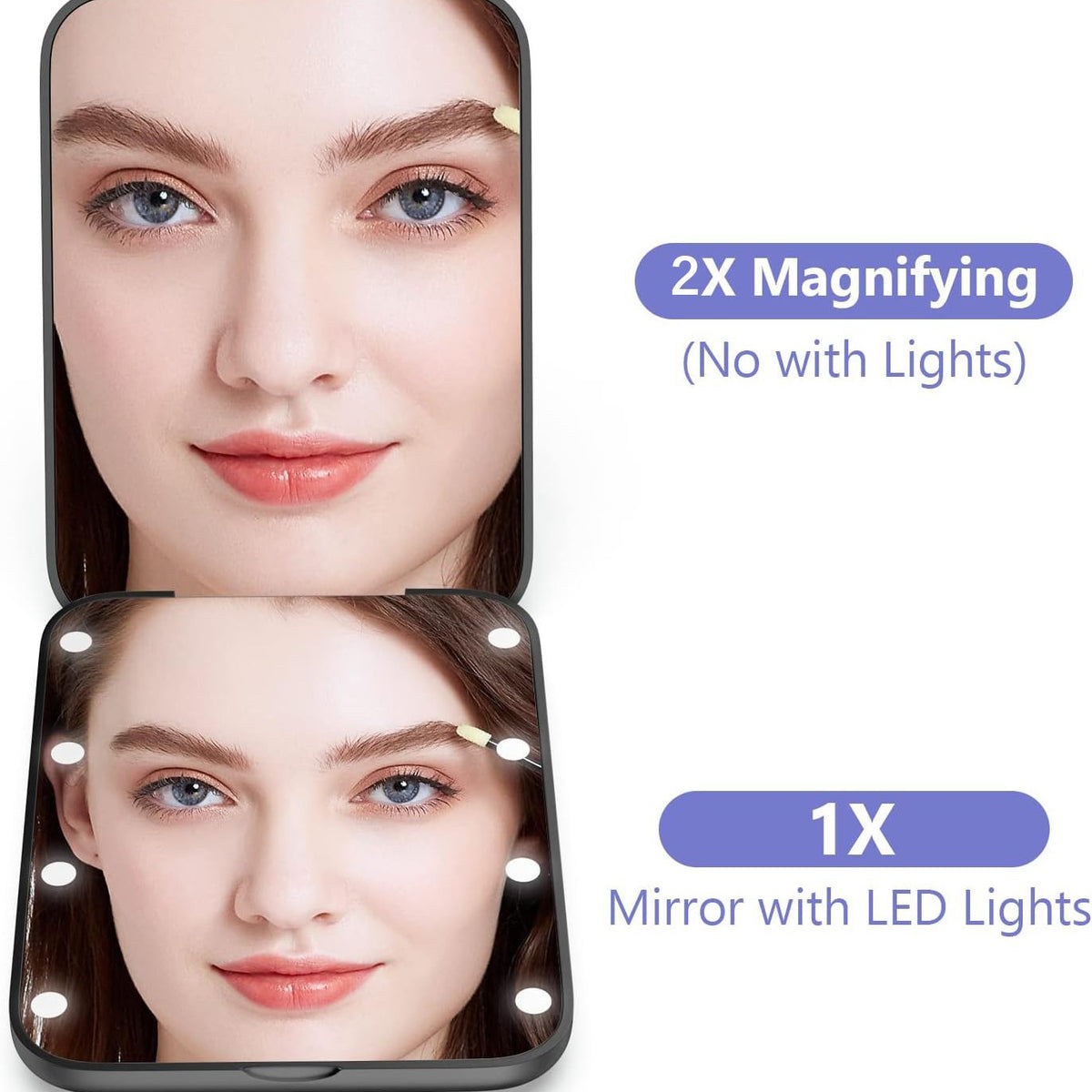 Factory led makeup mirror 2X touch folding portable handheld light memory gift makeup mirror with lamp charging - image 4