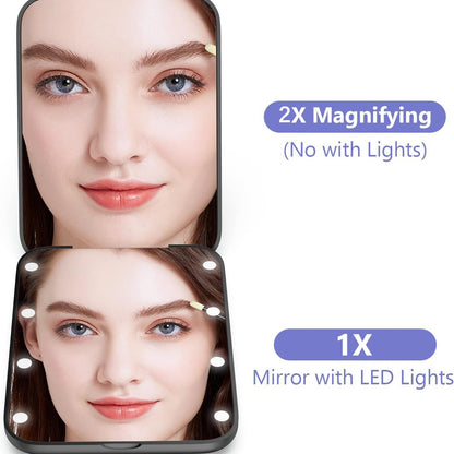Factory led makeup mirror 2X touch folding portable handheld light memory gift makeup mirror with lamp charging - image 4