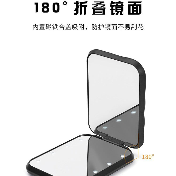 Factory led makeup mirror 2X touch folding portable handheld light memory gift makeup mirror with lamp charging - image 5