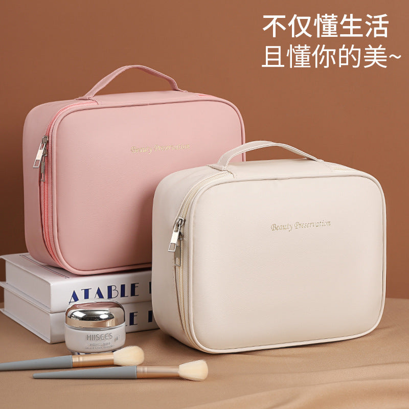 Three-in-One Multi-Functional Partition Storage PU Cosmetic Bag Large Capacity Advanced Sense Portable Cosmetic Brush Storage Bag - image 1