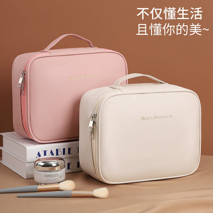 Three-in-One Multi-Functional Partition Storage PU Cosmetic Bag Large Capacity Advanced Sense Portable Cosmetic Brush Storage Bag - image 1