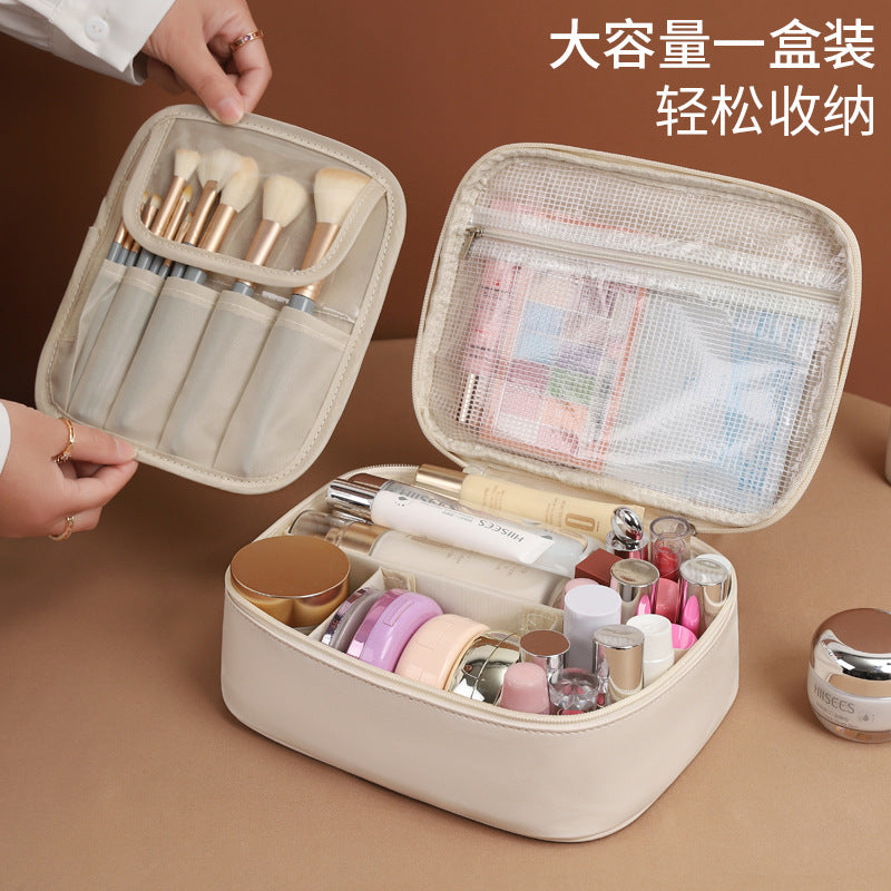 Three-in-One Multi-Functional Partition Storage PU Cosmetic Bag Large Capacity Advanced Sense Portable Cosmetic Brush Storage Bag - image 3