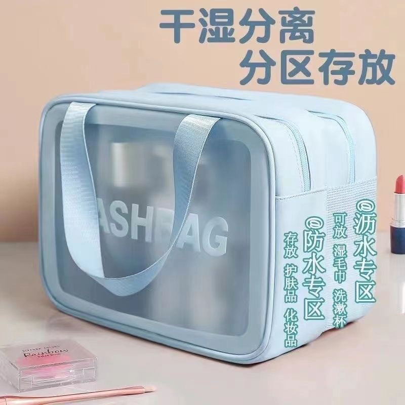 Classic black and white and fresh blue powder waterproof cosmetic bag large collection PVC large capacity portable wash collection travel - image 1