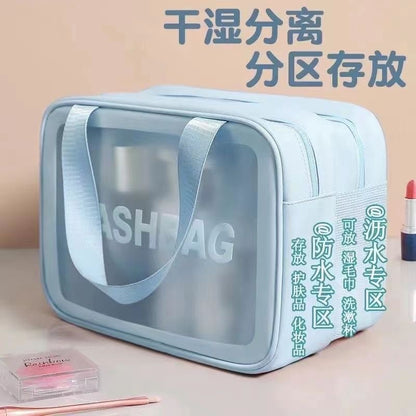 Classic black and white and fresh blue powder waterproof cosmetic bag large collection PVC large capacity portable wash collection travel - image 1