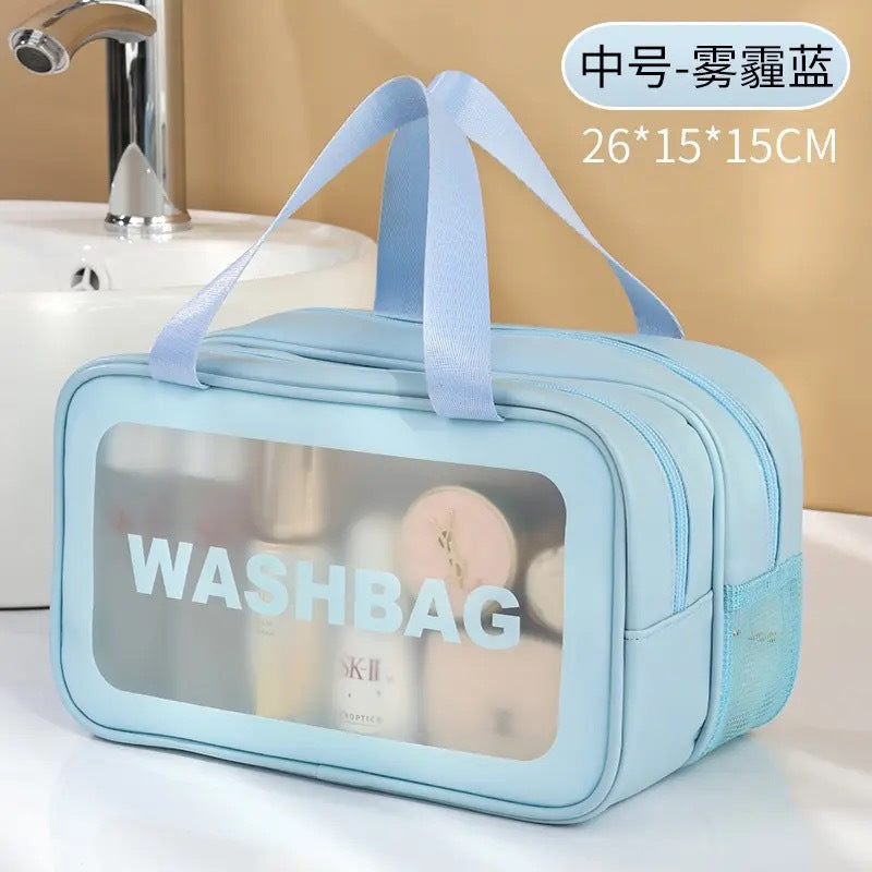 Classic black and white and fresh blue powder waterproof cosmetic bag large collection PVC large capacity portable wash collection travel - image 2