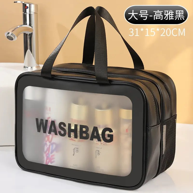 Classic black and white and fresh blue powder waterproof cosmetic bag large collection PVC large capacity portable wash collection travel - image 3