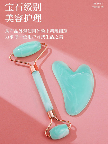 Powder crystal roller two-color facial massager jade beauty stick double-headed push face eye point lifting heart-shaped shaving - image 1