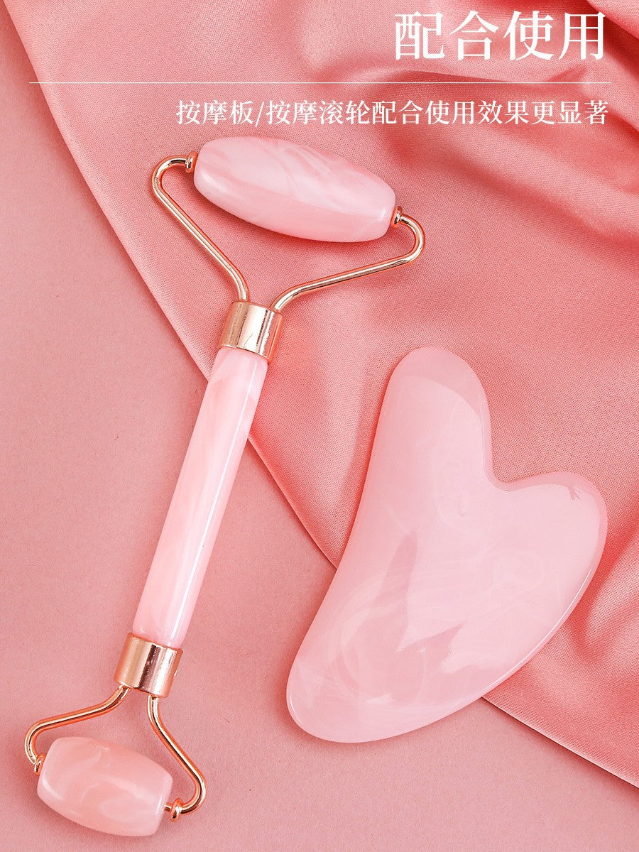 Powder crystal roller two-color facial massager jade beauty stick double-headed push face eye point lifting heart-shaped shaving - image 2