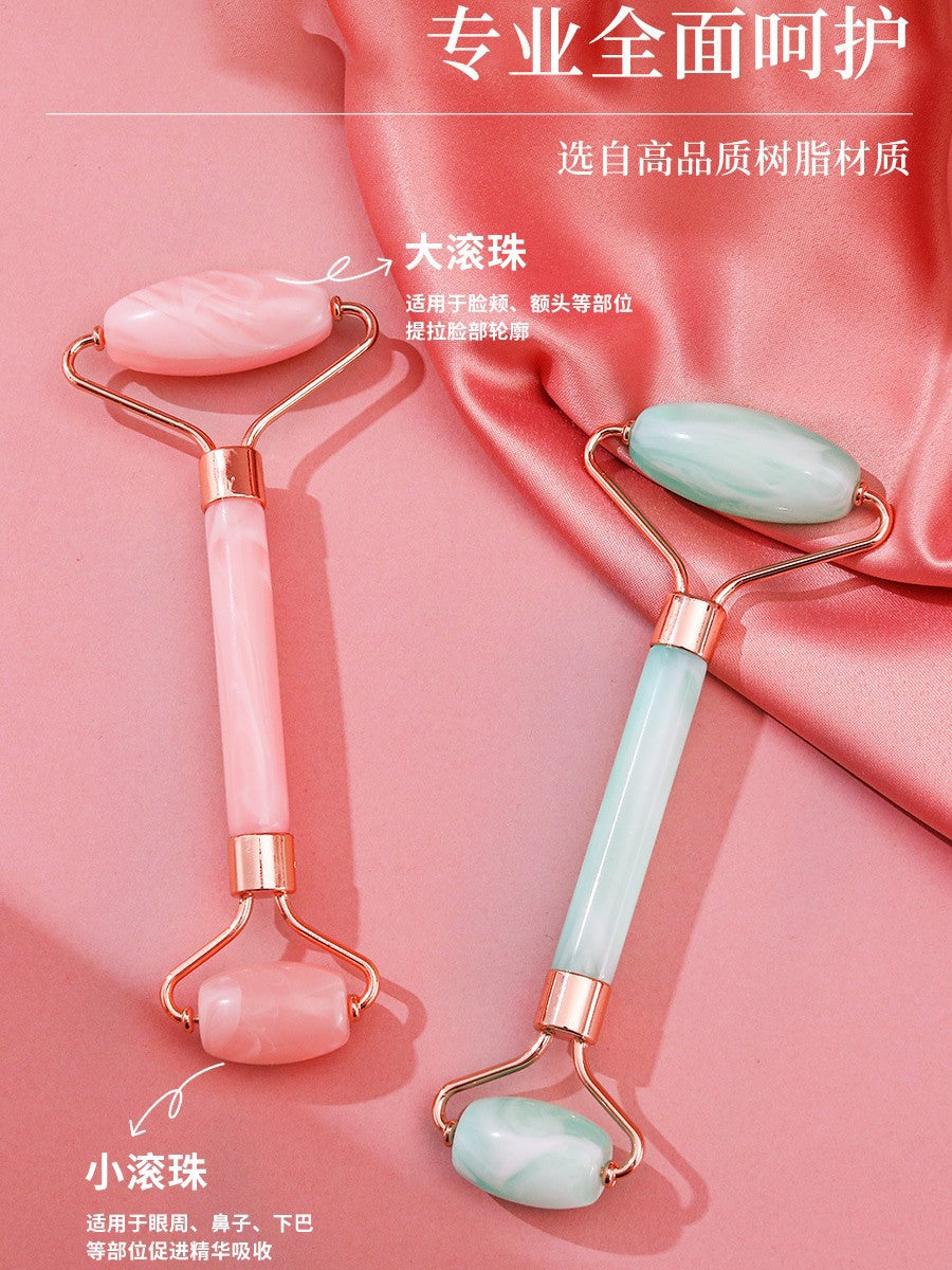 Powder crystal roller two-color facial massager jade beauty stick double-headed push face eye point lifting heart-shaped shaving - image 3