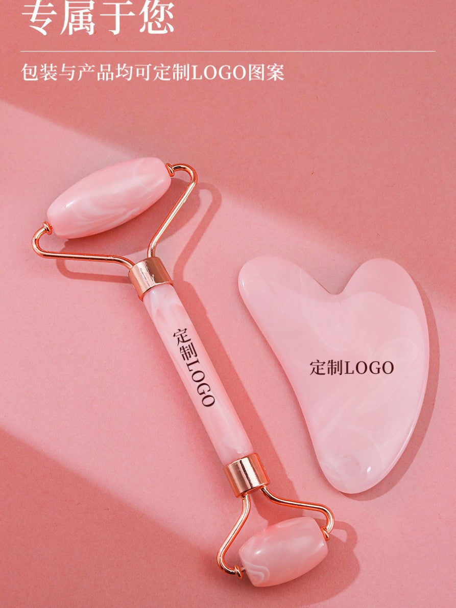 Powder crystal roller two-color facial massager jade beauty stick double-headed push face eye point lifting heart-shaped shaving - image 4