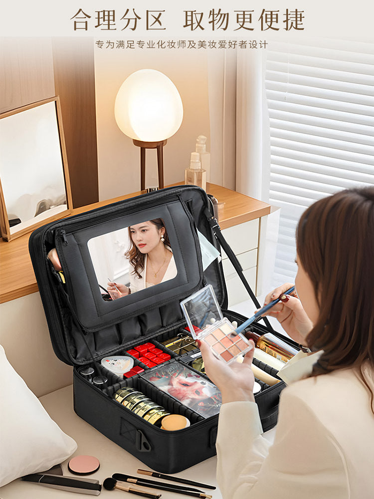 Large Capacity Cosmetic Bag Women's Portable Travel Cosmetic Storage Bag Ins Style Embroidery Nail Makeup Kit - image 3