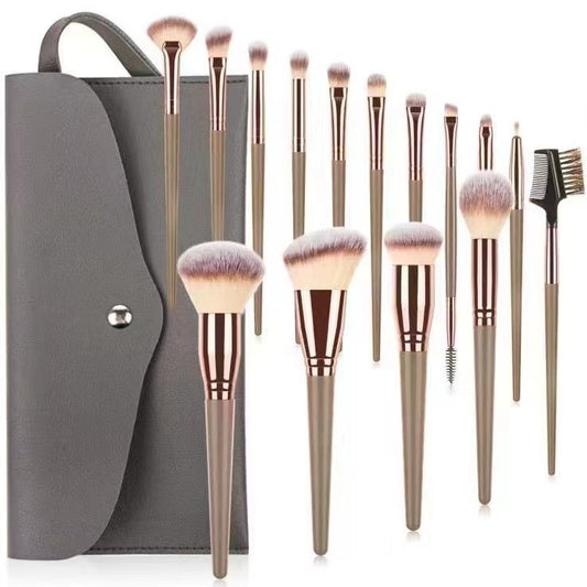 Cross-border 15 champagne gold makeup brush bag makeup brush set Cangzhou super soft makeup brush suit eye shadow blush brush - image 1