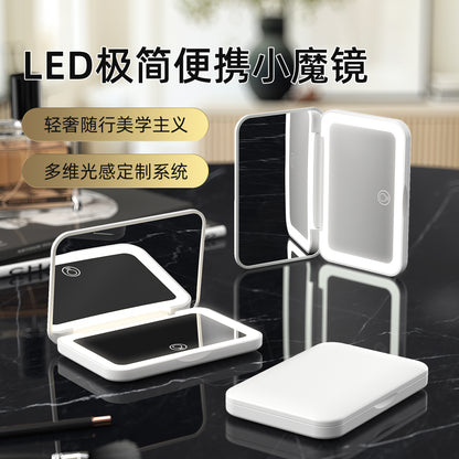 Three-Color Fill Light Magnetic Switch Small Size Led Makeup Mirror Portable 2X Magnification Portable Beauty Mirror with Light - image 4