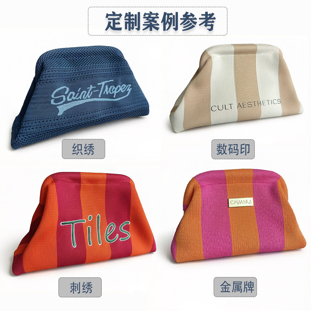 Cross-Border Dropshipping Knitted Bag Striped Clutch Bag for Women Fly-Knit Cloud Versatile Stylish Portable Makeup Bag Large Capacity - image 2