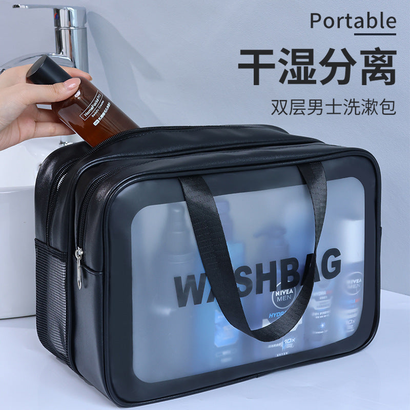 Wet and Dry Separation Double-Layer Transparent Pu Cosmetic Bag for Men and Women Portable Cosmetic Storage Bag Travel Bag Toiletry Bag - image 1