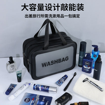Wet and Dry Separation Double-Layer Transparent Pu Cosmetic Bag for Men and Women Portable Cosmetic Storage Bag Travel Bag Toiletry Bag - image 3