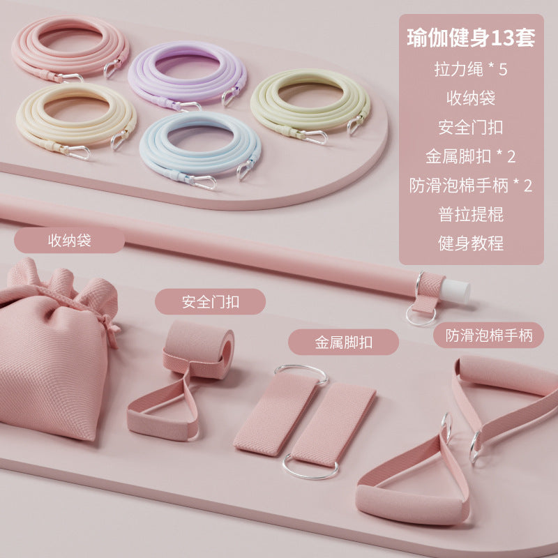Home Fitness Body Shaping Yoga Multi-Functional Tension Rope Shoulder Opening and Back Beauty Elastic Band Tensioner Fitness Training Home - image 3