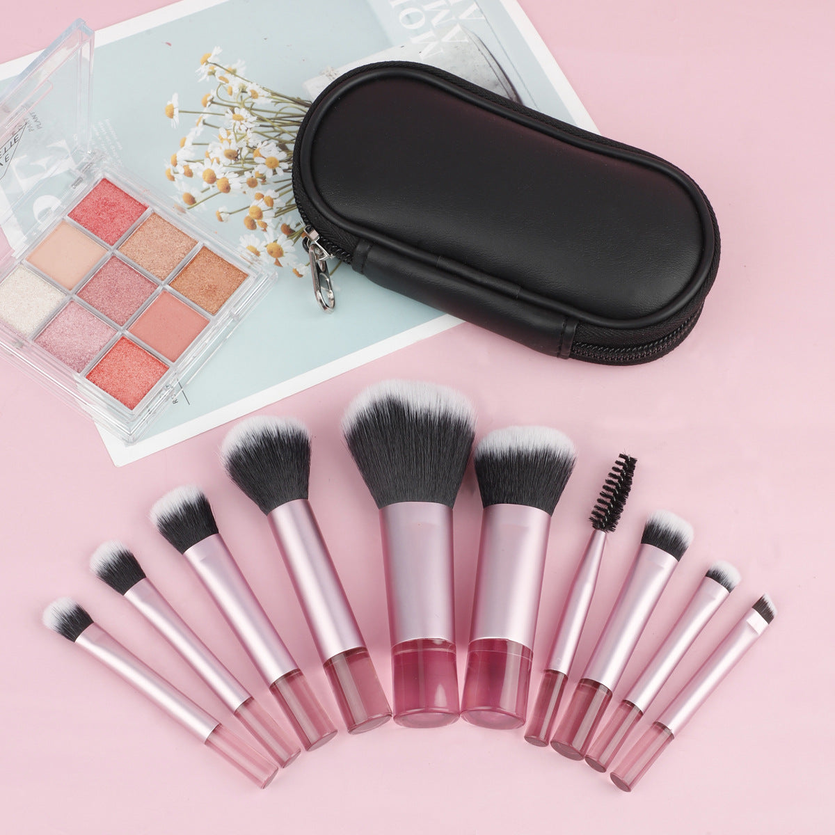Cross-Border 10-Piece Rt Mini Colorful Makeup Brush Set with Brush Bag Crystal Transparent Handle Portable Travel Beauty Tool - image 3