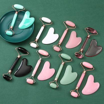 Acrylic Facial Rose Quartz Double-Headed Roller Massager, Non-Jade Heart-Shaped Meridian Beauty Facial Scraper Set - image 1