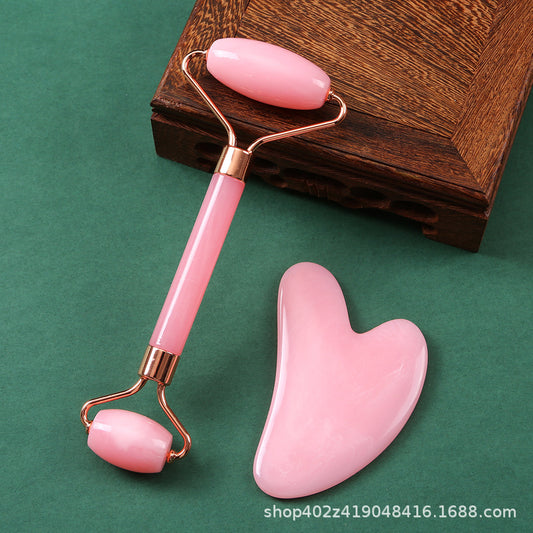 Acrylic Facial Rose Quartz Double-Headed Roller Massager, Non-Jade Heart-Shaped Meridian Beauty Facial Scraper Set - image 2