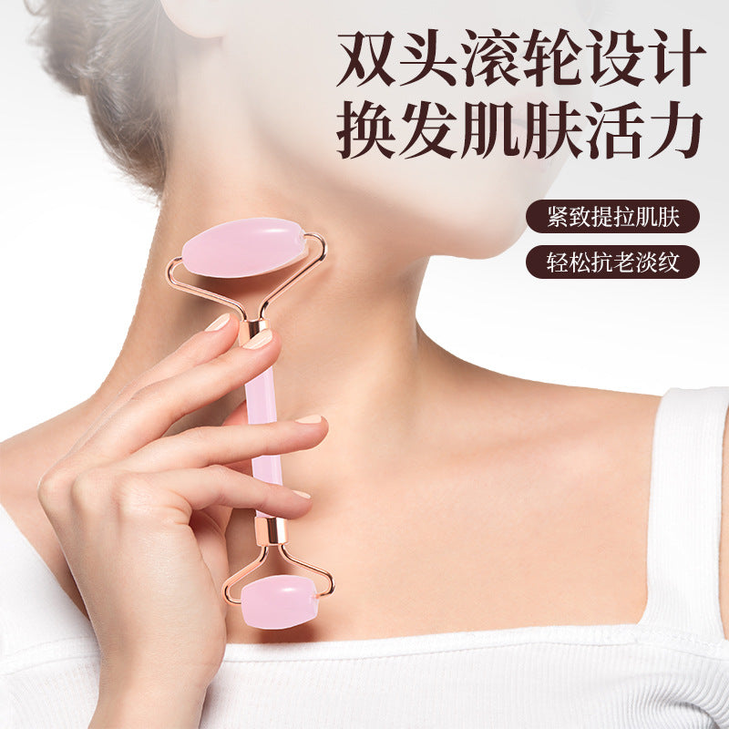 Acrylic Facial Rose Quartz Double-Headed Roller Massager, Non-Jade Heart-Shaped Meridian Beauty Facial Scraper Set - image 3