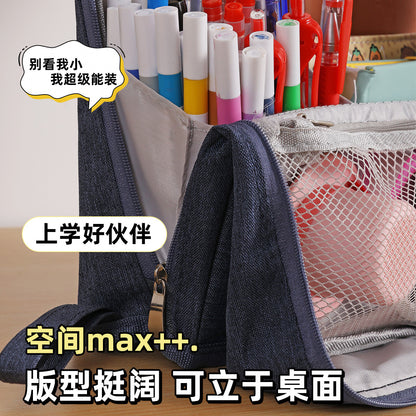 Shupai Large Opening Vertical Cosmetic Bag, Large Capacity Stationery Bag, Cosmetics Storage Bag, Cross-Border Hot-Selling Portable Bag - image 2