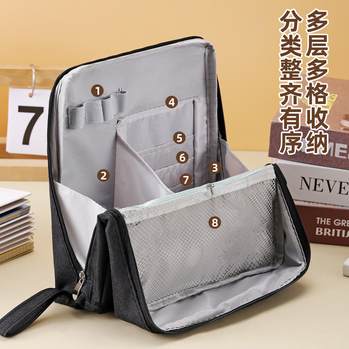 Shupai Large Opening Vertical Cosmetic Bag, Large Capacity Stationery Bag, Cosmetics Storage Bag, Cross-Border Hot-Selling Portable Bag - image 3