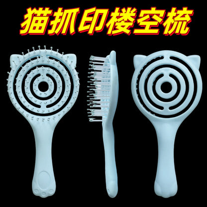 Hollow Fluffy Hair Smoothing Comb Air Cushion Comb Curly Hair Comb Cylinder Comb Women's Home Massage Comb Rib Comb Cat Claw Hollow - image 3