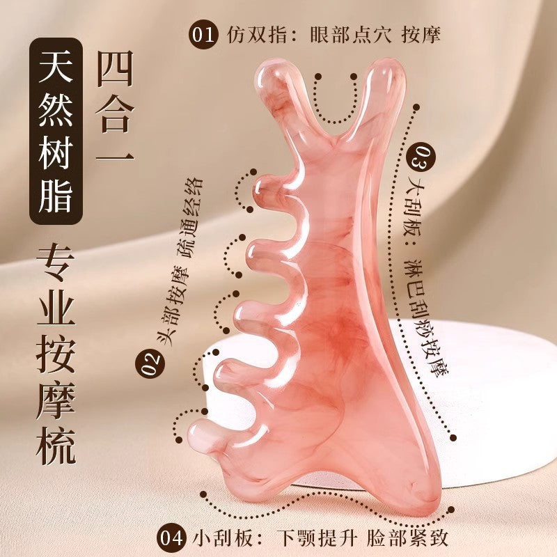 Resin Four-In-One Scraping Massage Comb for Facial Contouring, Lifting, Beauty and Health Massage Device, Muscle Scraping and Facial Meridian Brush - image 1