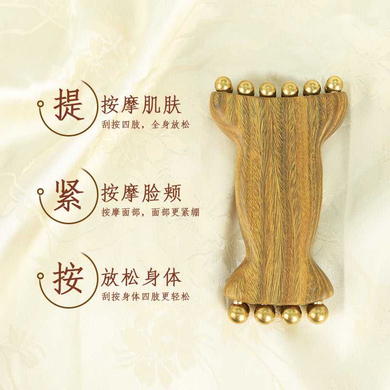 Green Sandalwood Horn Bottle Facial Massager Fascia Lifting Solid Wood Facial Beauty Tool New 14 Massage Beads - image 2