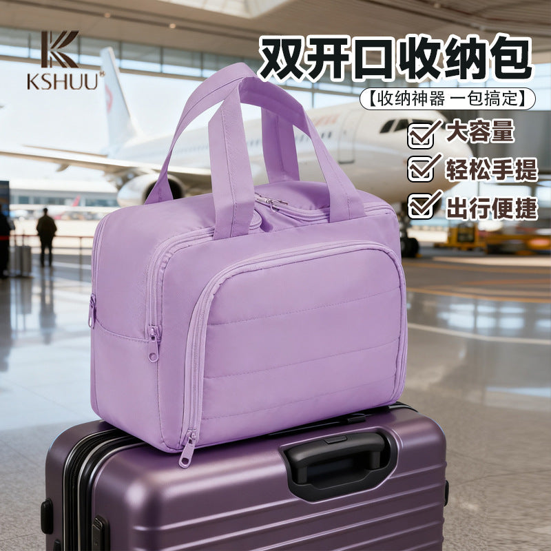 Cosmetic Bag 2025 New Model Portable Double-Opening Style for Girls, Multi-Functional Partitioned Makeup Brush Storage and Toiletry Organizer - image 2