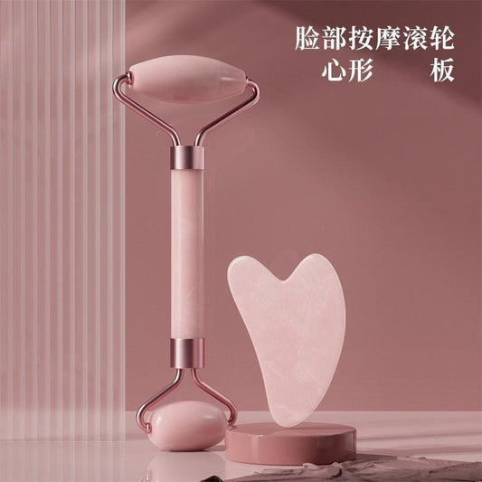 Rose Quartz Roller Massager Set Non-Jade Facial Roller Massager Facial Beauty Shaving Double-Headed Massage Stick - image 1
