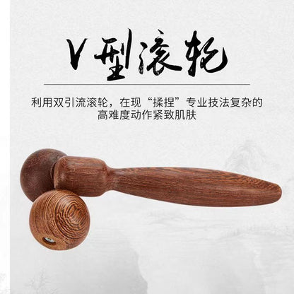 Chicken Wing Wood Beauty Face Slimming Device Double Ball Manual Roller Massager Face Leg Massage Stick Portable - image 3