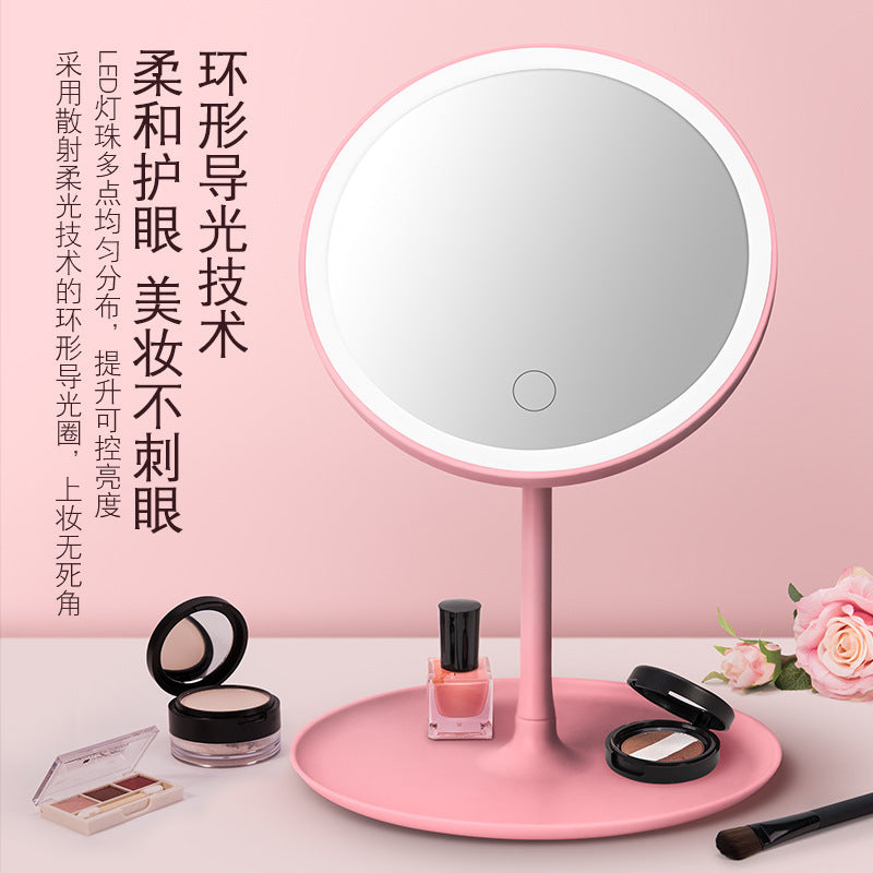 Personal Care Led Makeup Mirror with Light Desktop Female Fill-In Light Small Mirror Dormitory Desktop Portable Small Makeup Mirror - image 1