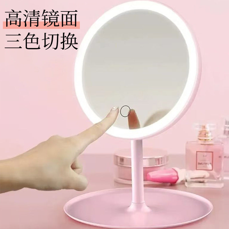 Personal Care Led Makeup Mirror with Light Desktop Female Fill-In Light Small Mirror Dormitory Desktop Portable Small Makeup Mirror - image 2