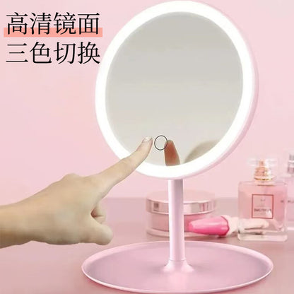 Personal Care Led Makeup Mirror with Light Desktop Female Fill-In Light Small Mirror Dormitory Desktop Portable Small Makeup Mirror - image 2