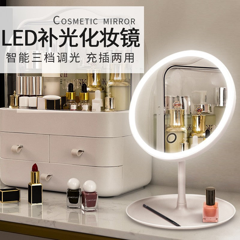 Personal Care Led Makeup Mirror with Light Desktop Female Fill-In Light Small Mirror Dormitory Desktop Portable Small Makeup Mirror - image 3