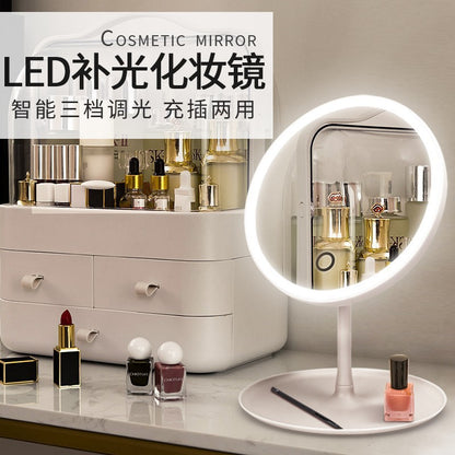 Personal Care Led Makeup Mirror with Light Desktop Female Fill-In Light Small Mirror Dormitory Desktop Portable Small Makeup Mirror - image 3