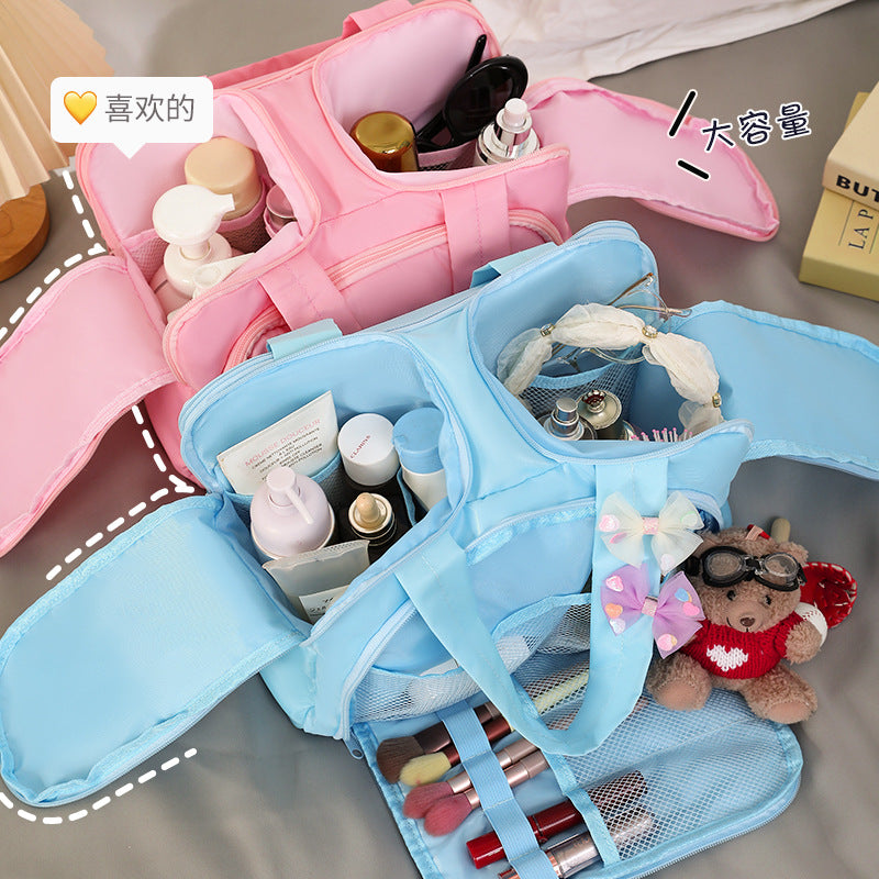 New Fashionable Double-Opening Cosmetic Bag, Large-Capacity Fluffy Cosmetic Storage Bag, Portable Travel Toiletry Bag - image 1