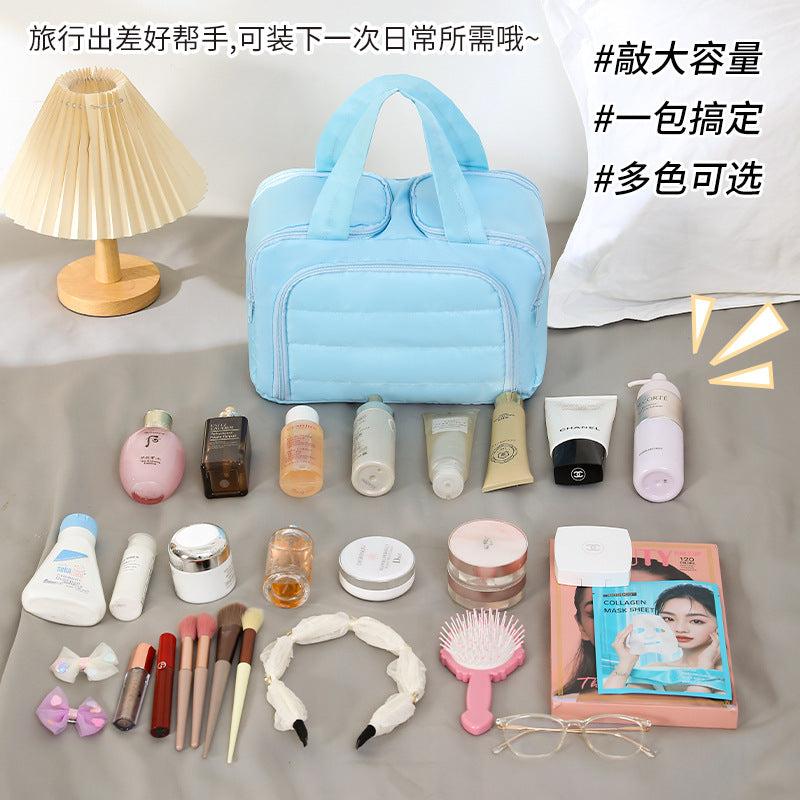 New Fashionable Double-Opening Cosmetic Bag, Large-Capacity Fluffy Cosmetic Storage Bag, Portable Travel Toiletry Bag - image 3