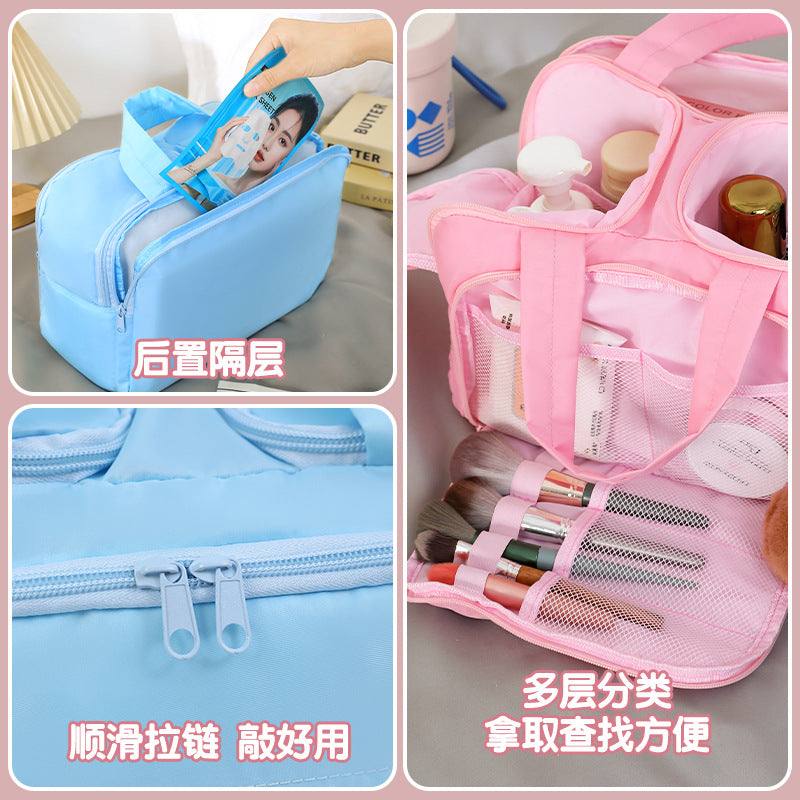 New Fashionable Double-Opening Cosmetic Bag, Large-Capacity Fluffy Cosmetic Storage Bag, Portable Travel Toiletry Bag - image 4