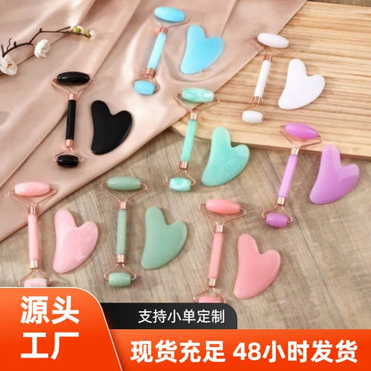 Resin Double-Headed Roller Massager, Non-Jade, Traditional Chinese Medicine Facial Beauty Lifting Heart-Shaped Scraping Massage Board Set - image 1