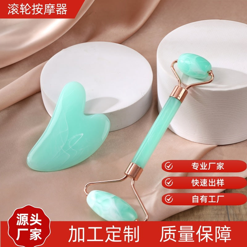 Resin Double-Headed Roller Massager, Non-Jade, Traditional Chinese Medicine Facial Beauty Lifting Heart-Shaped Scraping Massage Board Set - image 2