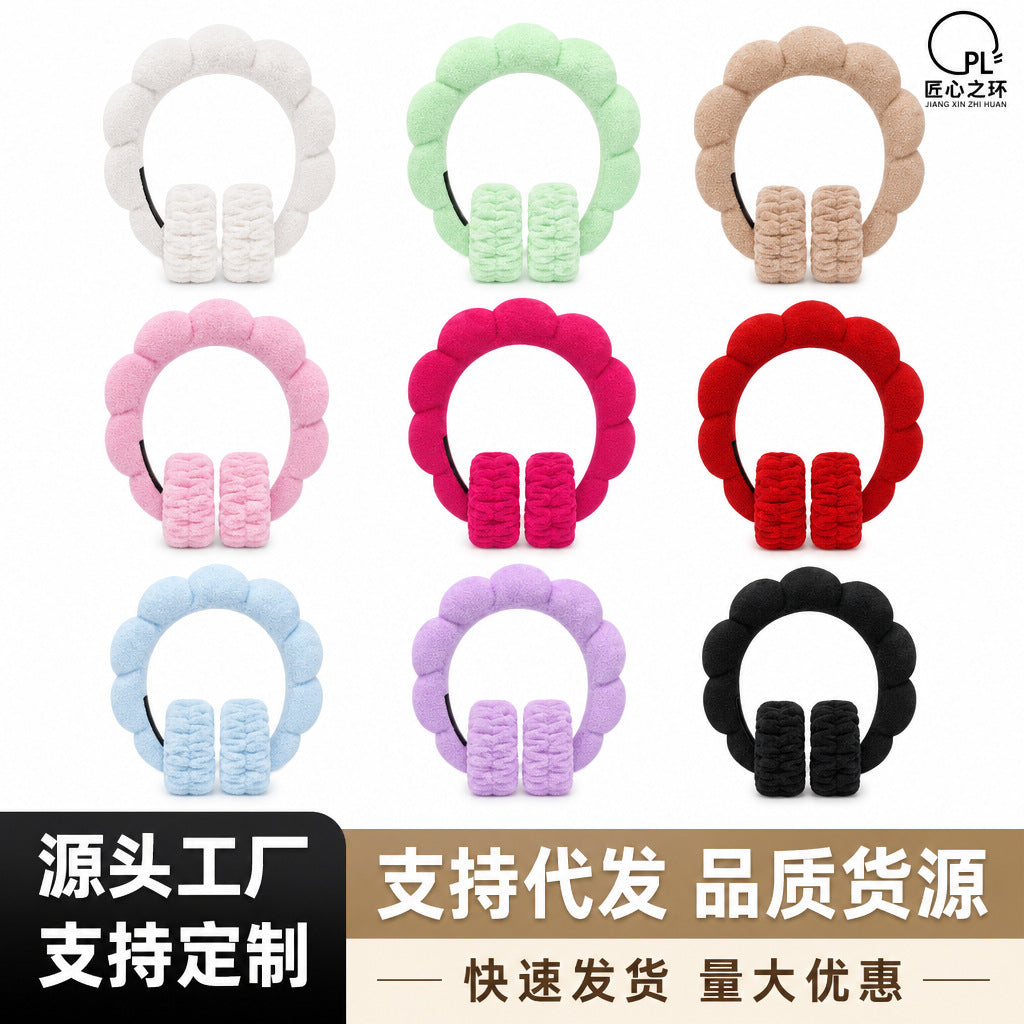 Cross-Border High Cranial Top Twist Cloud Headband, Face Washing Wristband, Three-Piece Set for Women, Beauty Makeup Headband Set Wholesale - image 1