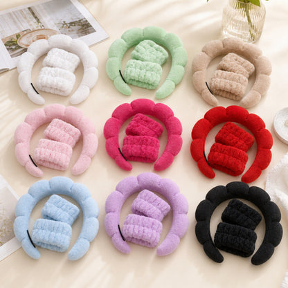 Cross-Border High Cranial Top Twist Cloud Headband, Face Washing Wristband, Three-Piece Set for Women, Beauty Makeup Headband Set Wholesale - image 2