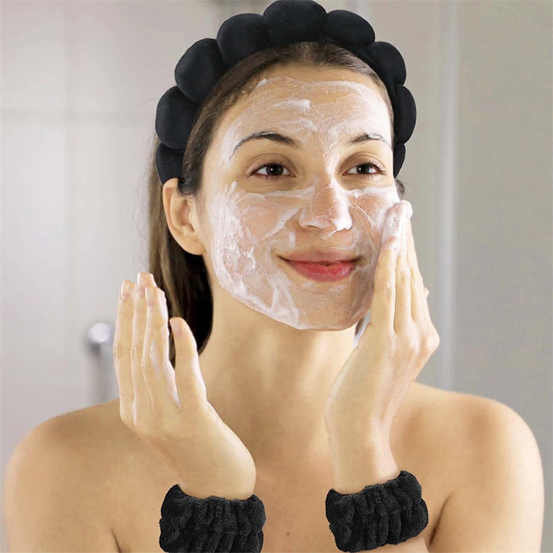 Cross-Border High Cranial Top Twist Cloud Headband, Face Washing Wristband, Three-Piece Set for Women, Beauty Makeup Headband Set Wholesale - image 3