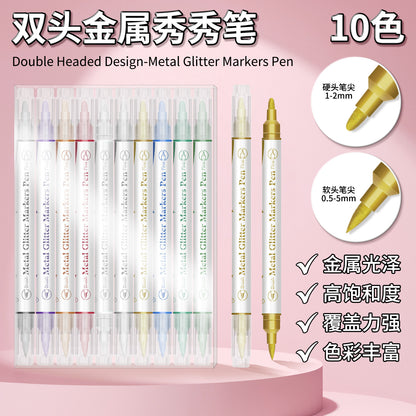 Handbook Pearlescent Greeting Card Painting Handbook Soft-Head Double-Head Beauty Pen 10-Color Set Colorful Hook Line Pen Marker Pen - image 1